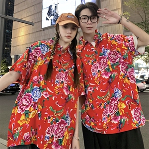 P01中性男女休闲大码花衣服polo衫宽松透气东北大花风团队服图片
