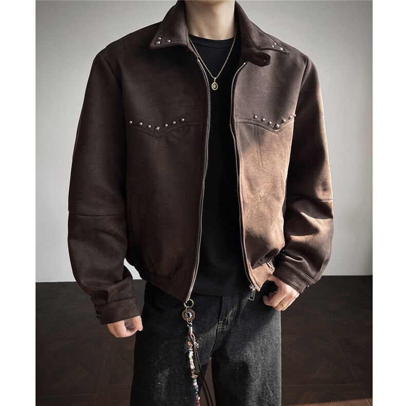 春季新款麂皮绒铆钉设计夹克JK962-特P85控158，男装夹克，电商A072