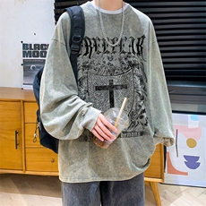 抖音供货、秋季现货水洗棉宽松版重磅长袖T恤D223A-ST231-特P38，男装T恤，电商019-1