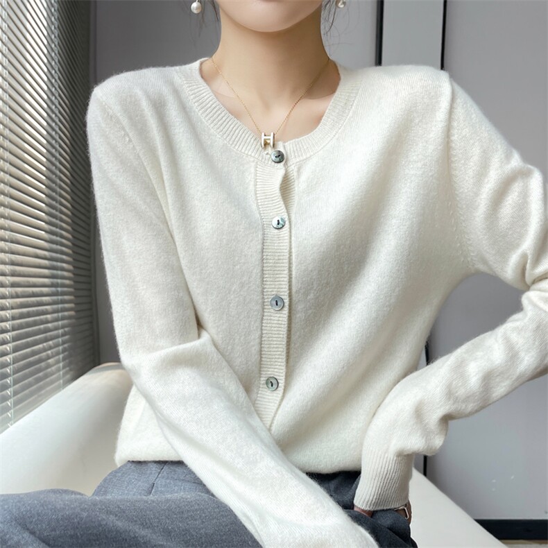 2024秋冬季新款羊毛开衫外套女圆领毛衣女款羊毛针织衫上衣,女装羊绒衫,轩妮羊绒