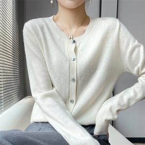 2024秋冬季新款羊毛开衫外套女圆领毛衣女款羊毛针织衫上衣图片