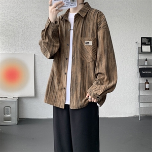 衬衫男秋季新款港风宽松灯芯绒扎染长袖衬衣CS3097-P42图片