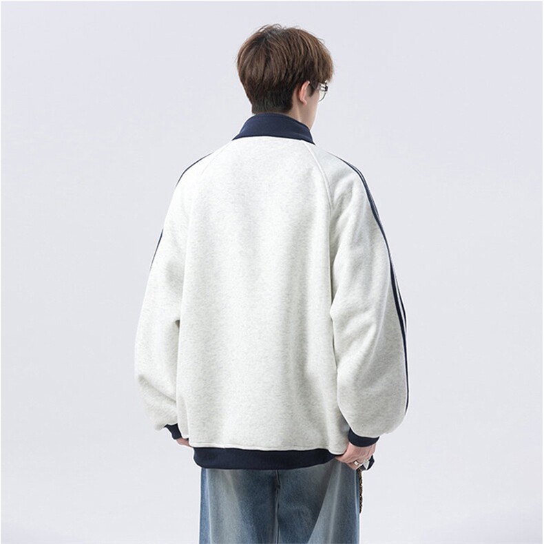 抖音得物品质秋冬美式高街重磅结构拼接织带翻领卫衣夹克外套W113,男装夹克,电商A486