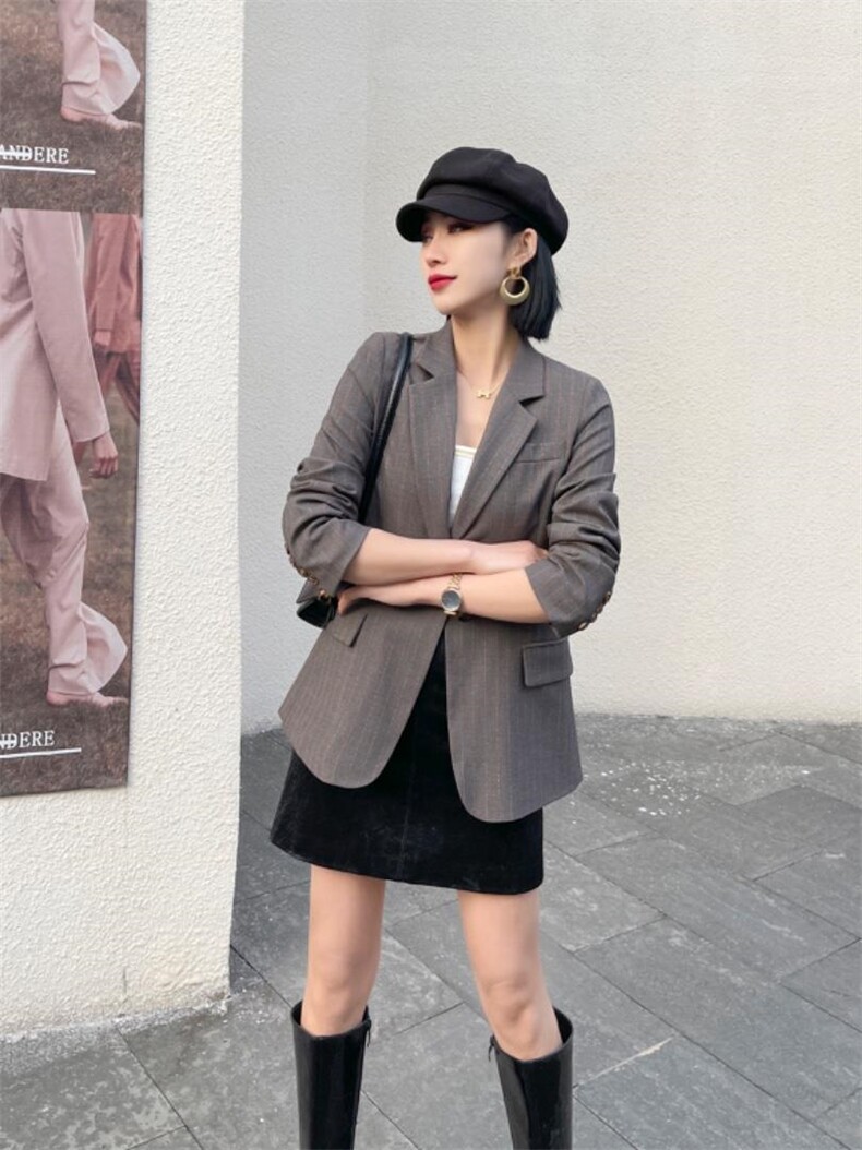 【现货】春装新款韩版修身条纹显瘦西装，女装西装，名怡