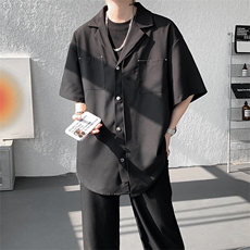 夏季新品短袖不对称古巴领设计衬衫短袖打底设计感短袖衬衫P50，男装T恤，电商B319