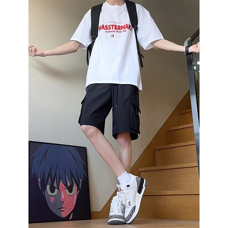 夏季美式高街冰丝hiphop运动五分工装裤短裤货号DK2428P38图片