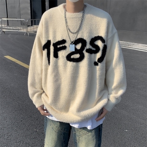 MY258-P52美式仿貂绒字母提花圆领毛衣图片