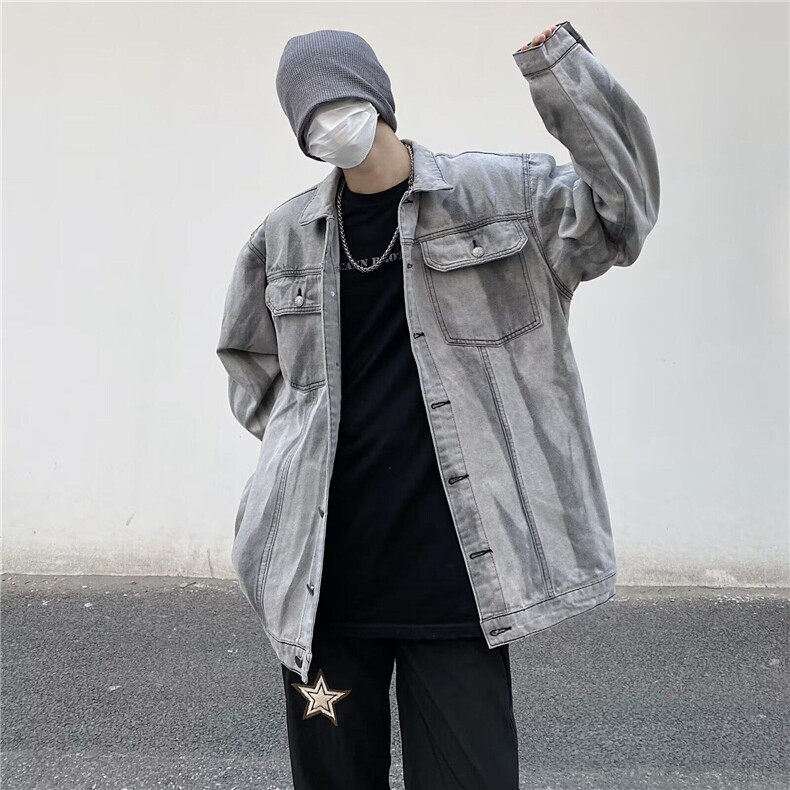 春季潮牌扎染设计牛仔外套男复古宽松高街百搭夹克衫W6460-P64图片