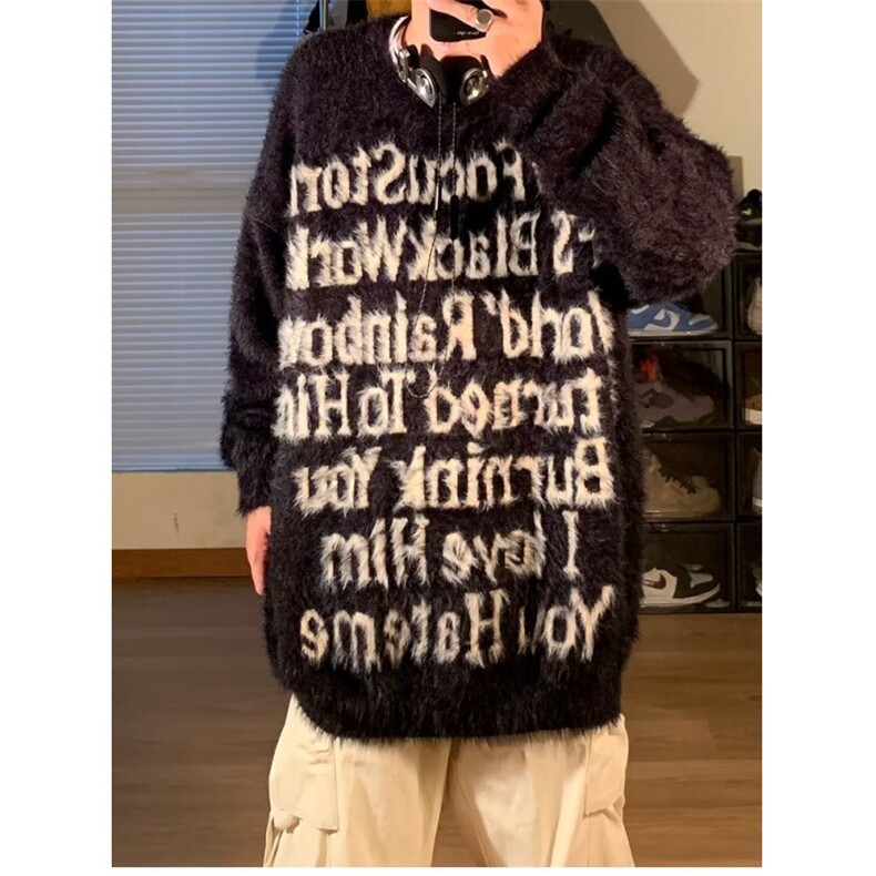 现货美式字母毛衣男女秋冬慵懒风针织衫男宽松外套情侣LY722-P56,男装针织衫/毛衣,星座1008