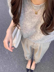 纯色女士简约时尚显瘦潮流针织打底短袖上衣图片