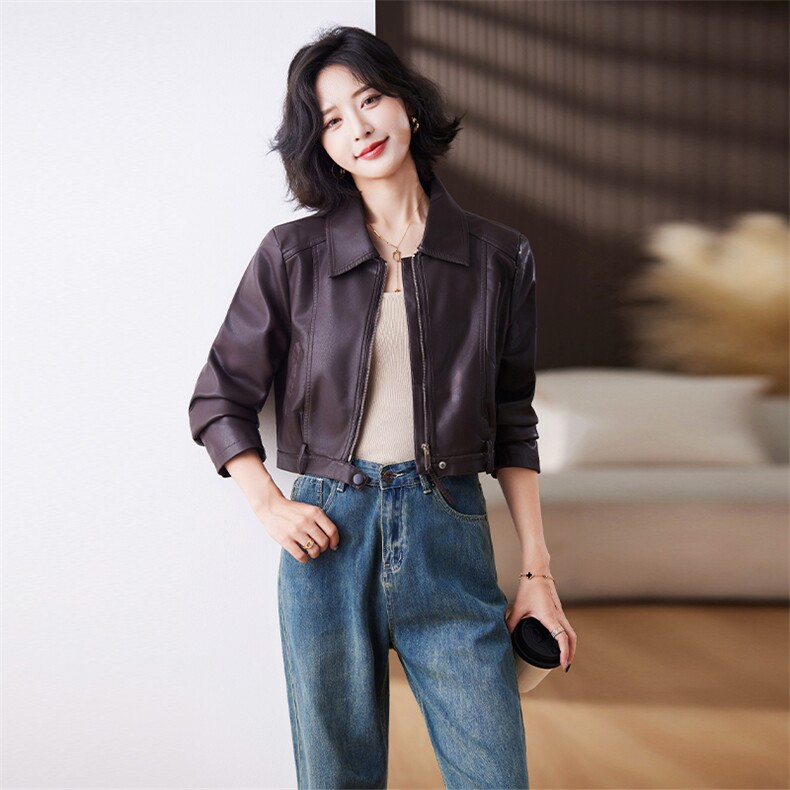 皮夹克短款外套女小个子春秋2024年新款高级感气质女装休闲PU皮衣,女装皮衣,江南女神