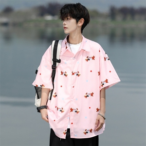 8XL-M腊肠狗花衬衫男短袖夏季冰丝薄款花衬衣寸衫外套DC28003P38图片