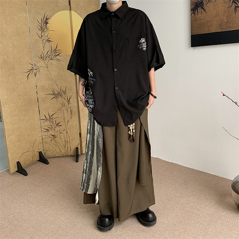 冰丝衬衫男短袖夏季潮牌竹子新中式男装风上衣宽松休闲七分袖,男装衬衫,星座505-2（原电商A260-1)