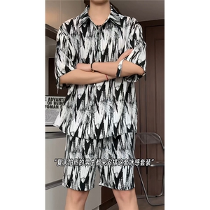 1短袖衬衫男+短裤男套装男聚酯纤维M-5XL大码TZ78721P50控98图片