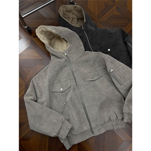 网图 美潮座山雕连帽兔毛绒拼皮棉服外套 W1917/特P98图片