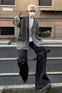 牛仔外套男秋冬季美式高街vibe宽松休闲水洗做旧潮牌痞帅西服夹克图片