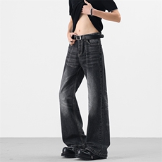 闪电纹做旧水洗牛仔裤男女美式直筒宽松休闲阔腿裤N09917-P58，男装牛仔裤，星座308B-2