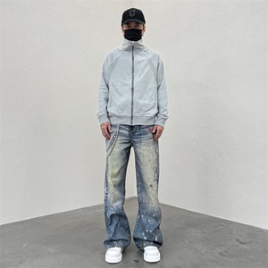 美式3D打印神牛cleanfit直筒宽松泼墨印花显高做旧牛仔图片
