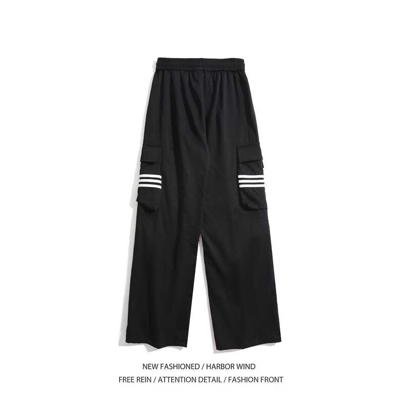 抖音品质夏季新款条纹口袋褶皱宽松伞兵裤B315-K24243-特p35控68,男装休闲裤,电商B315