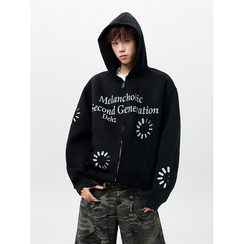 WYDD005-特P47美式连帽卫衣男女同款字母印花情侣开衫外套，女装短外套，星座712A-1