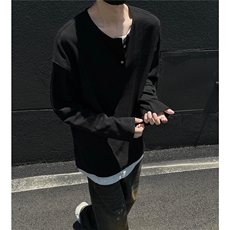 24秋装新款假两件亨利领长袖T恤男内搭打底衫上衣H976特P38，男装T恤，电商A341