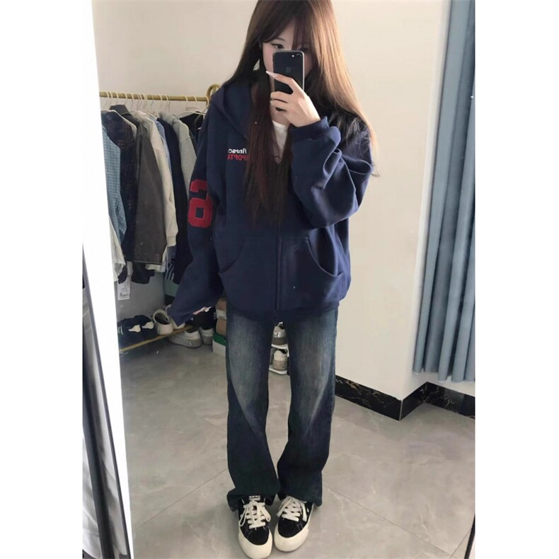 复古重磅刺绣字母连帽开衫卫衣男宽松百搭设计感上衣外套W2799,女装短外套,星座1116A（原606A-3）