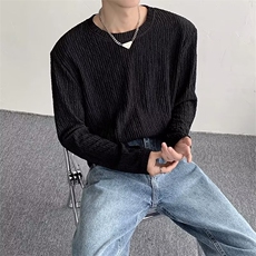 设计感小众宽松长袖T恤男肌理感圆领垫肩打底衫春秋潮流袖体恤衫，男装T恤，星座302B