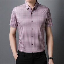 夏季新款格子衬衫男冰丝短袖商务休闲寸衫中年男士爸爸衬衣，男装衬衫，电商B212（原钱塘6029）