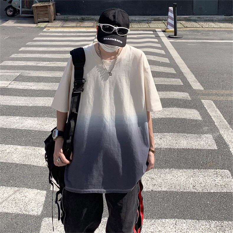 DSA028-DT23X02P45时尚渐变吊染短袖男T恤宽松打底半袖2026新款,男装T恤,电商A028
