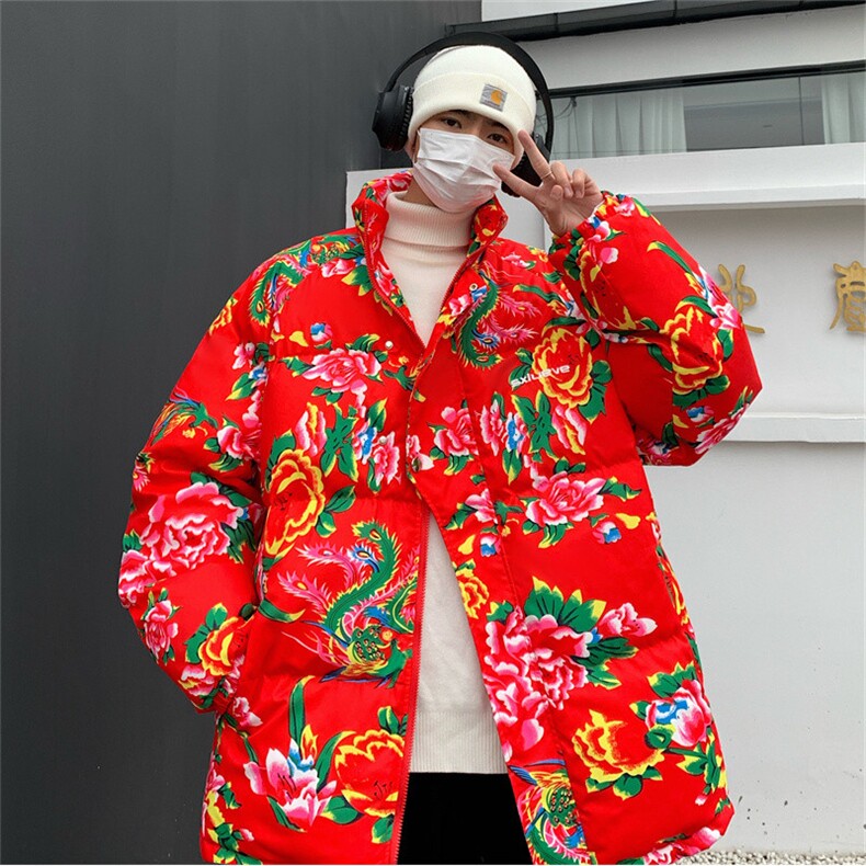 东北大花棉袄宽松青春网红面包服外套农村喜庆立领棉衣，男装棉衣，星座907