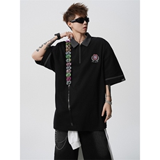 XZ1005-1-TTH119-P5866号公路半拉链撞色哥特元素翻领Polo衫，男装Polo衫，星座1005-1
