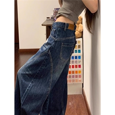 美式复古弯刀牛仔裤女秋季新款高街宽松阔腿拖地裤潮LB00966-P58，男装牛仔裤，星座1008