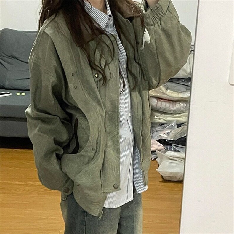 灯芯绒复古潮牌pu皮翻领夹克男女美式街头古着感情侣外套图片