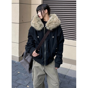 冬季座山雕美式棉服外套夹棉帆布水洗男女厚毛领棉衣 J8346图片