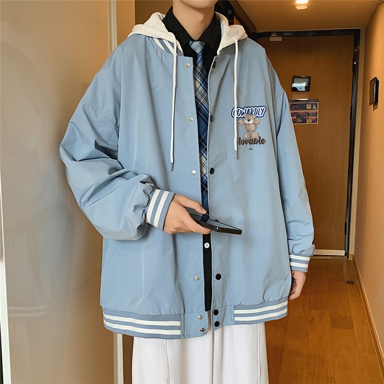 秋季韩版新款假两件连帽男港风夹克外套G621P65控78,男装夹克,电商A268A