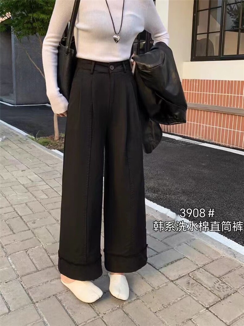 2025年秋季系绳长裤中腰直筒裤时尚百搭简约大方,女装休闲裤,洛丽兰可