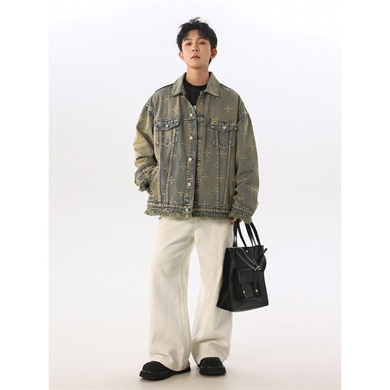 2025年百搭美式复古拼色翻领夹克水洗做旧宽松休闲外套JK1176-P88，男装夹克，星座1103-3