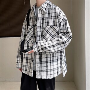 2021夹克男港风秋冬新款千鸟格呢料长袖外套男A071-C22-P68，男装夹克，电商A071