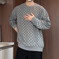 S5020/特P32春装新款棋盘格套头卫衣男潮宽松百搭长袖T恤外套，男装T恤，电商A141
