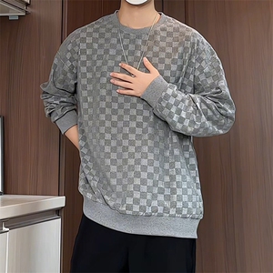S5020/特P32春装新款棋盘格套头卫衣男潮宽松百搭长袖T恤外套图片