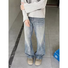 W11128-P43网图现货春季磨烂水洗复古牛仔裤cleanfit休闲长裤，男装牛仔裤，星座1608