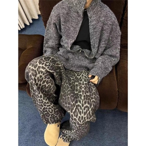 现货 秋冬复古百搭宽松深灰拉链毛衣外套保暖针织衫男女LQ877-P53图片