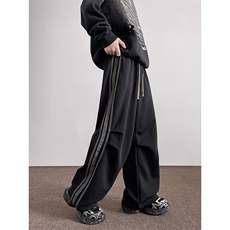 8XL-M美式复古三条杠休闲裤子加绒特大码阔腿卫裤KZ1935P60加70，男装休闲裤，电商B238