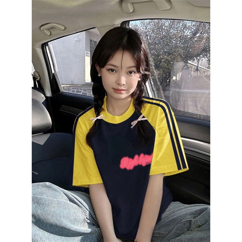 夏季美式高街重磅纯棉三条杠织带插肩撞色男女短袖T恤CZ33-特P25,男装T恤,电商A486