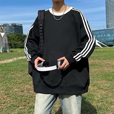 美式三条杠圆领套头卫衣男春季vibe潮牌宽松休闲纯色衣服Q00/P36，男装卫衣，星座506