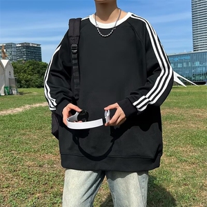美式三条杠圆领套头卫衣男春季vibe潮牌宽松休闲纯色衣服Q00/P36图片