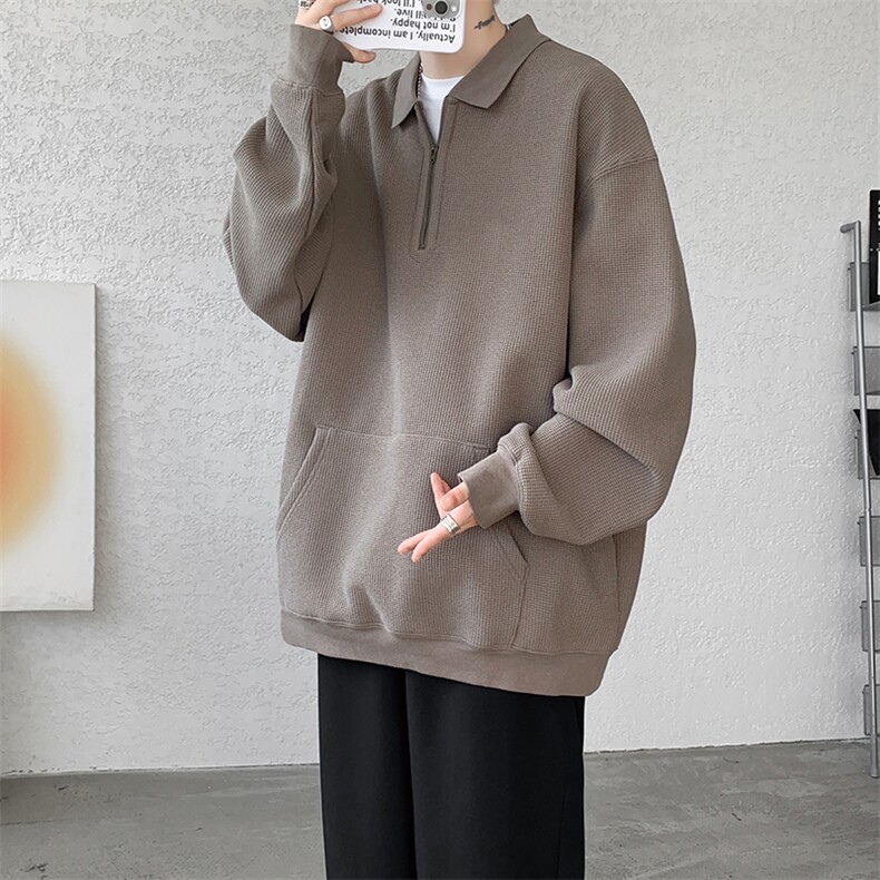 8XL-M半拉链卫衣男日系复古翻领休闲百搭外套大码上衣服WY003P50图片