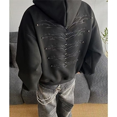 美式重磅复古钉珠刺绣设计连帽卫衣男女宽松休闲帽衫WB209-P52，男装卫衣，星座208-5