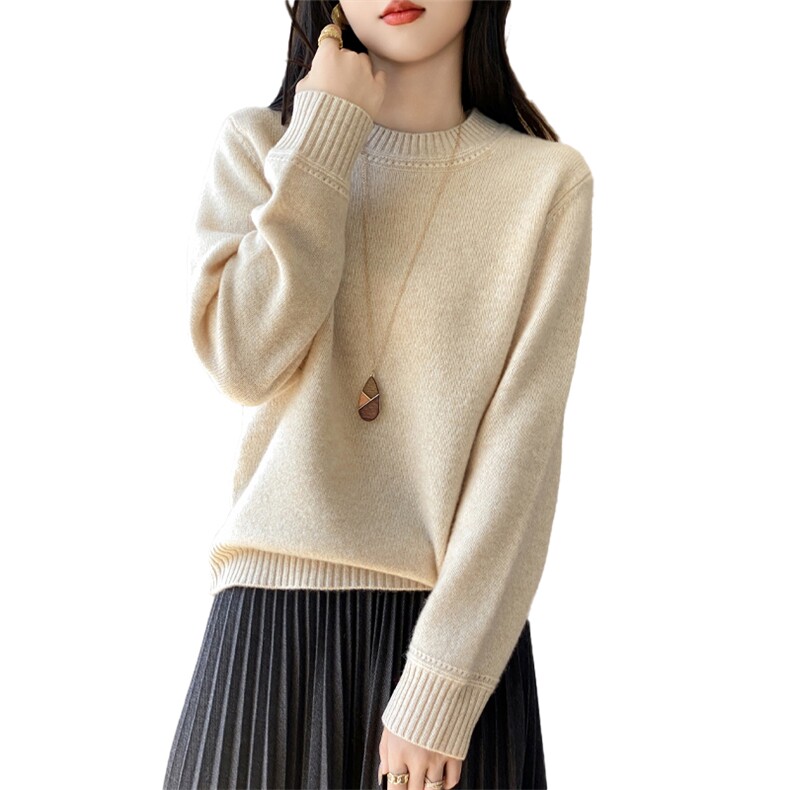 纯色女圆领套头毛衣宽松慵懒风加厚纯色打底羊毛衫,女装羊毛衫,盛鼎羊绒