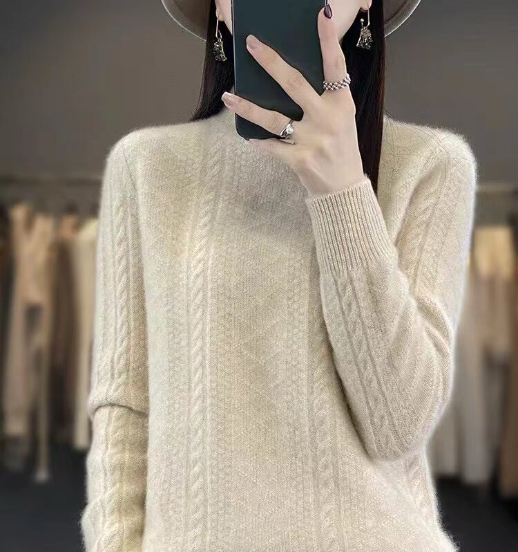 半高领打底衫女2024新款内搭显瘦百搭纯色针织衫,针织衫/毛衣,昂家羊绒